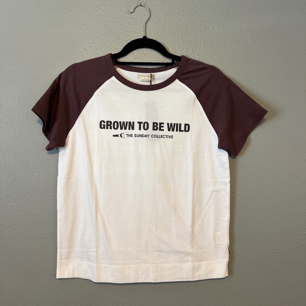 The Sunday Collective T-Shirt Girls Sz 12Y White Grown To Be Wild Raglan Tee NWT